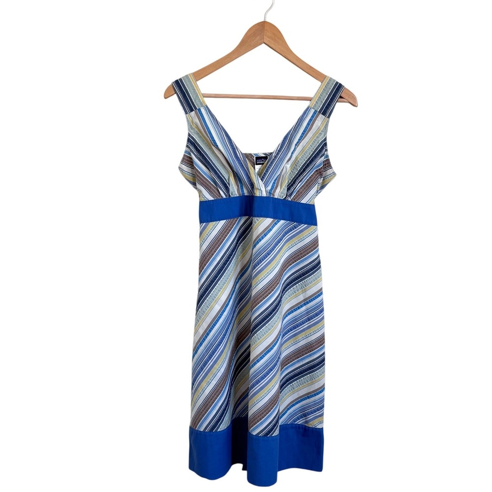 Patagonia‎ Striped A-Line Sundress Size 2 Blue Organic Cotton Timeless Summer